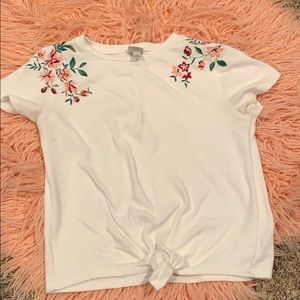 Floral shoulder front tie shirt